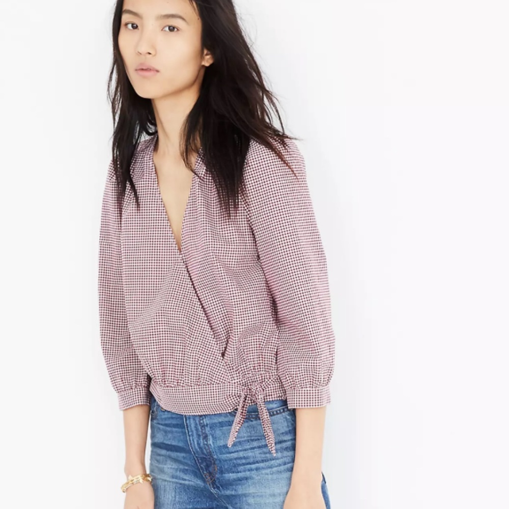 Madewell Wrap Top in Gingham Check
